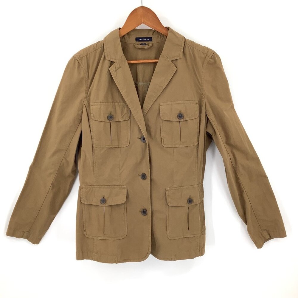 Lands' End Women's L 14-16 Khaki Safari Utility Jacket Cotton Blend